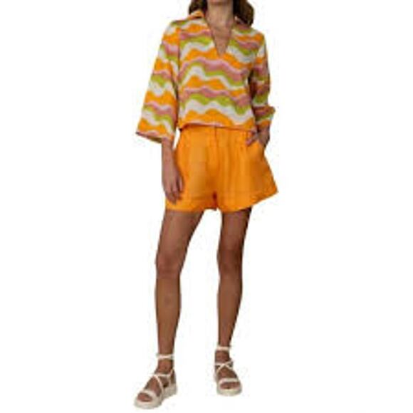 Olivia James The Label Sami Linen Cuffed Short Apricot Orange 2312127 Small NEW - Picture 5 of 8
